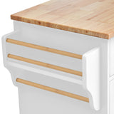 K&K kitchen cart with Rubber wood desktop rolling mobile kitchen island with storage and 5 draws