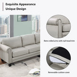 Orisfur. Mid-Century Sectional Corner Sofa L-shape Couch with Scroll Arms & Rivet Ornament for Large Space Dorm Apartment