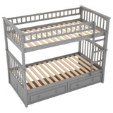 Twin over Twin Bunk Bed with Drawers, Convertible Beds, Gray
