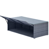 Wicker PE rattan Patio Outdoor Dining Conversation Sectional Set with coffee table, wicker sofas, ottomans,  removable cushions (Dark grey wicker, Light grey cushion)