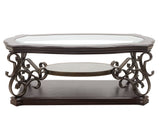 Cocktail Table, Glass table top, MDF W/marble paper middle shelf, powder coat finish metal legs.