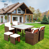 Patio Dining Set Outdoor Space Saving Rattan Chairs with Glass Table Patio Furniture Sets Cushioned Seating and Back Sectional Conversation Set