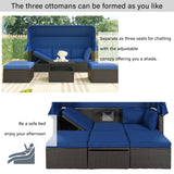 Outdoor Patio Daybed with Retractable Canopy. Wicker Furniture Sectional Seating with Washable Cushions, Backyard, Porch