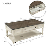 ON-TREND Two-tone Retro Cocktail Table Coffee Table Easy Assembly Movable with Caster Wheels for Livingroom (Antique Gray)