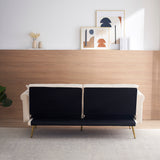 Beige velvet nail head sofa bed with throw pillow and midfoot