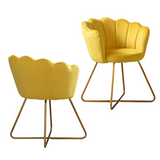 Zen Zone Velvet Accent/Conversation Lounge Chair With Iron Metal Gold Plated Legs, Suitable For Office, Lounge, Living Room, Set of 2, Yellow