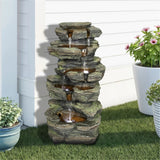 Outdoor Water Fountain Rock Waterfall Fountain & Backyard Water Feature with LED