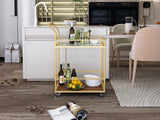 Serving cart， Rolling Bar or Cart for Tea or Cocktail, 2-Tiered Glass and Metal, golden