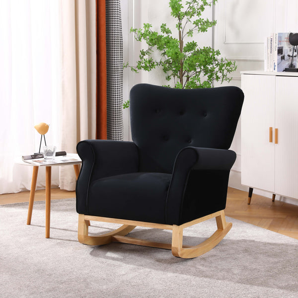 Black Mid Century Fabric Rocker Chair with Wood Legs