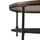 Rustic Natural Round Coffee Table with Storage Shelf