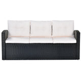 6-piece All-Weather Wicker PE rattan Patio Outdoor Dining Sectional Set with coffee table, wicker sofas, ottomans, removable cushions (Black wicker, Beige cushion)