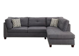 Dark Grey Sectional Sofa & Ottoman (2 Pillows), Light Charcoal Linen (1Set/2Ctn)
