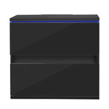 Nightstand with 2 Drawers, USB Charging Ports, Wireless Charging and Remote Control LED Light-Black
