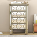 Elegant Mirrored 4-Drawer Chest with Golden Lines Storage Cabinet for Living Room, Hallway, Entryway