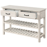 TREXM  Retro Console Table for Entryway with Drawers and Shelf Living Room Furniture (Antique White)