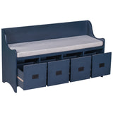 TREXM Movable Cushion Storage Bench with Drawers and Backrest for Entryway and Living Room（Antique Navy）