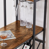 Bar table with bottle holder and glass holder, multifunctional high bar table, can hold 8 bottles of wine and 9 glasses, with side storage.(Rustic Brown,53.3’’w x 15.75’’d x 36.4’’h)