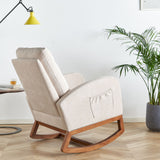 Wide Linen Rocking Chair Accent Chair in Beige Color