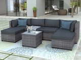 7 Piece Rattan Sectional Seating Group with Cushions, Outdoor Rattan Sofa NEW!
