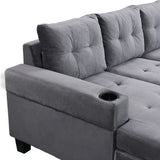 Sectional Sofa Set for Living Room with L Shape  Chaise Lounge ,cup holder and  Left  Hand with Storage Chaise  Modern 4 Seat (Grey) 
--LEFT CHAISE WITH STORAGE