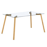 Glass Dining Table Modern Minimalist Rectangular  for 4-6 with 0.31" Tempered Glass Tabletop and Black Coating Metal Legs, Writing Table Desk, for Kitchen Dining Living Room, 51" W x 31"D x 30" H