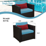 Outdoor Garden Patio Furniture 8-Piece Brown Rattan Wicker Sectional Blue Cushioned Sofa Sets