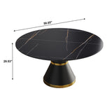 Modern artificial stone round black carbon steel base dining table