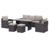 6-Piece Outdoor PE Rattan Sofa Set Patio Garden Wicker Dining and Coffee Sofa-Dark Brown