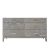 Modern Concise Style Gray Wood Grain Six-Drawer Dresser with Tapered Legs and Smooth Gliding Drawers