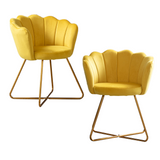 Zen Zone Velvet Accent/Conversation Lounge Chair With Iron Metal Gold Plated Legs, Suitable For Office, Lounge, Living Room, Set of 2, Yellow