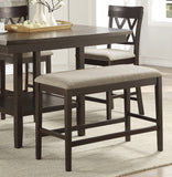 Dark Brown Finish Counter Height Bench 1pc Fabric Upholstered Casual Style Dining Room Furniture