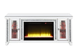 ACME Noralie TV STAND W/FIREPLACE & LED Mirrored & Faux Diamonds LV00315