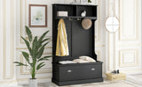 Hall Tree with 4 Hooks, Coat Hanger, Entryway Bench, Storage Bench, 3-in-1 Design, for Livingroom, Hallway (BLACK)