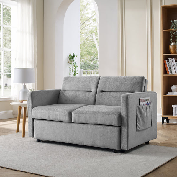 Grey Sofa with Pull-out Bed adjustable back and Two Arm Pocket