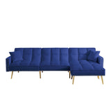 BLUE Velvet Upholstered Reversible Sectional Sofa Bed
