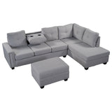 Light Grey Sectional Sofa with Ottoman