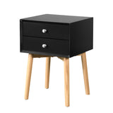 Nightstand Bedside Table with 2 Drawers and Rubber Wood Legs