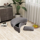 32.7" W Boucle Upholstered Half Crescent Moon Storage Bench Large Ottoman With Tray Serve As Side Table Soft Padded Seat Dressing Shoe Bench Foot Rest For Living Room, Entryway, Hallway（Dark Gray）