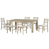 7-Piece Wooden Dining Table Set - Extendable Table with 12” Leaf and 2 Drawers, 6 Dining Chairs with Soft Cushion