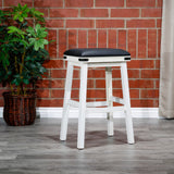 30" Bar Stool, Antique White Finish, Black Leather Seat