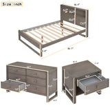 3-Pieces Bedroom Sets Full Size Platform Bed with Nightstand and Dresser,Antique Gray