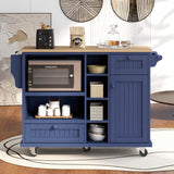Kitchen Island Cart with Storage Cabinet and Two Locking Wheels, Solid wood desktop, Microwave cabinet