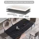 70.87"Modern artificial stone black curved metal leg dining table-can accommodate 6-8 people