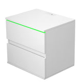 Nightstand with 2 Drawers,USB Charging Ports and Remote Control LED Light-White