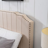 Queen Size Bed with Headboard,Modern Linen Curved Upholstered Platform Bed