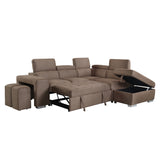 Brown Sleeper Sectional Sofa w/2 Pullout Stools, Brown Fabric
