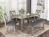 TOPMAX 6 Piece Dining Table Set Wood Dining Table and chair Kitchen Table Set with Table, Bench and 4 Chairs, Rustic Style, Gray(No Difference with SH000109AAE）