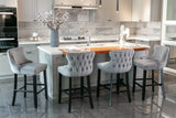 Contemporary Velvet Upholstered Wing-Back Barstools