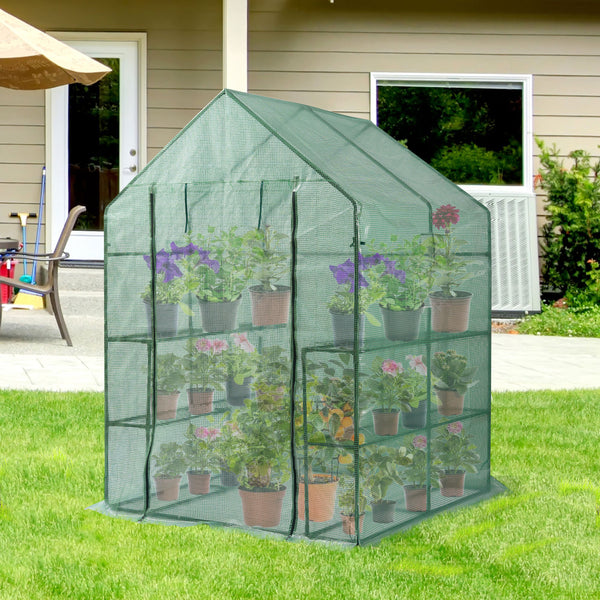 Mini Walk-in Greenhouse Indoor Outdoor -2 Tier 8 Shelves- Portable Plant Gardening Greenhouse (56L x 56W x 76H Inches), Grow Plant Herbs Flowers Hot House