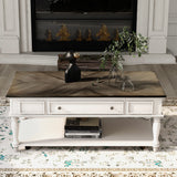 ON-TREND Two-tone Retro Cocktail Table Coffee Table Easy Assembly Movable with Caster Wheels for Livingroom (Antique Gray)